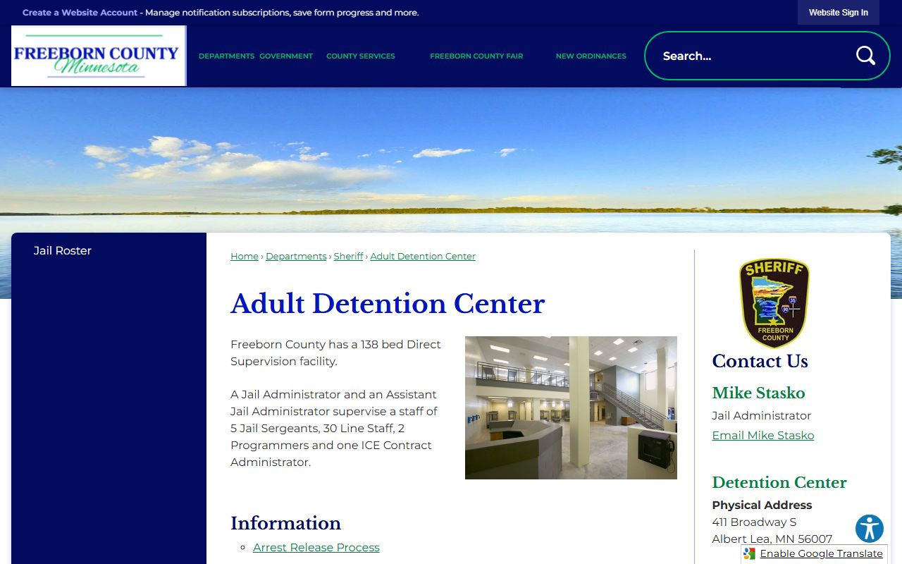 Freeborn County Adult Detention Center inmate lookup overview
