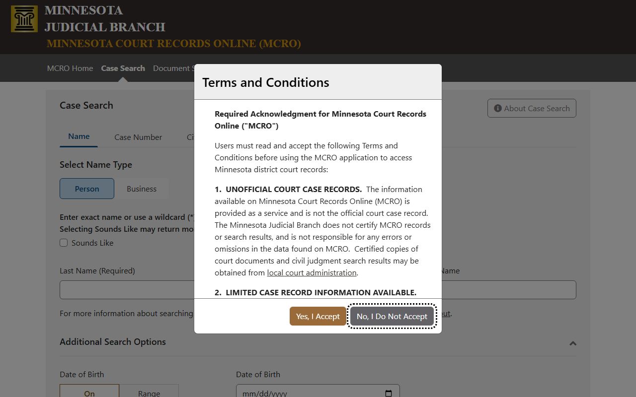 Freeborn County court records after jail arrest MCRO search portal